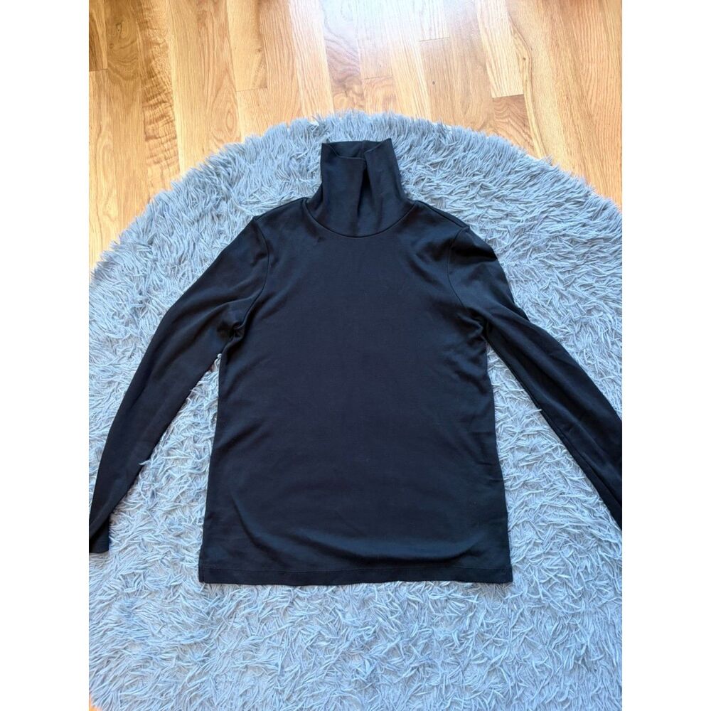 Land's End Black 100% Cotton Turtleneck Top Size M Classic Minimalist